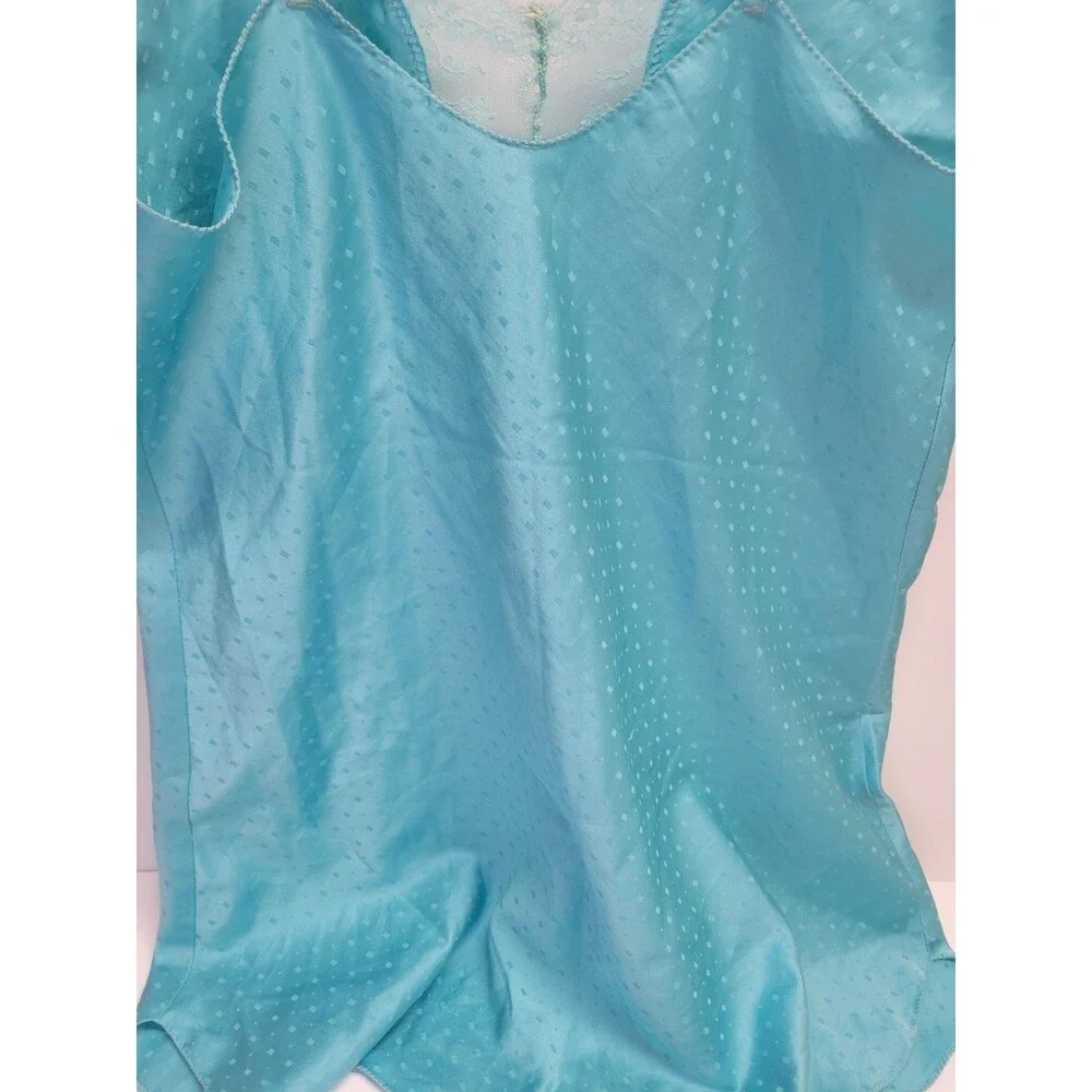 Vtg Victoria’s‎ Secret Gold Tag Teal Satin Slip babydoll Nightgown Lingerie Sz M